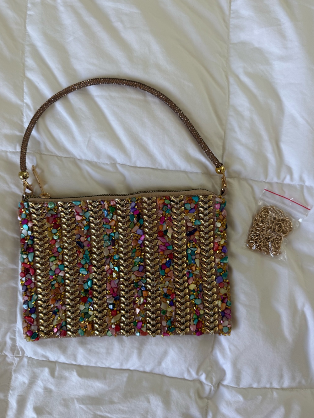 Multicolor Gold Rhinestone Handbag Purse - Picture 5 of 6